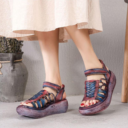 Leather Vintage Hand Made Wedges Sandals