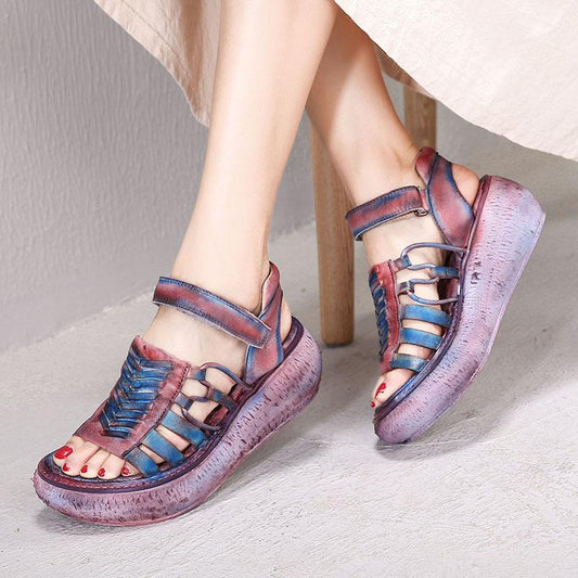 Leather Vintage Hand Made Wedges Sandals
