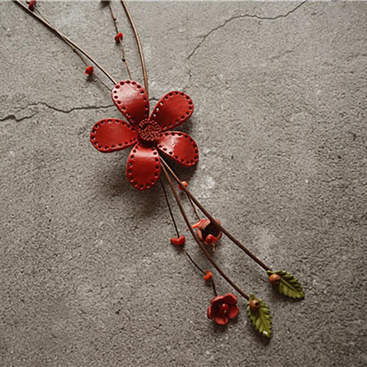Leather Vintage Indie Folk Floral Alloy Necklace