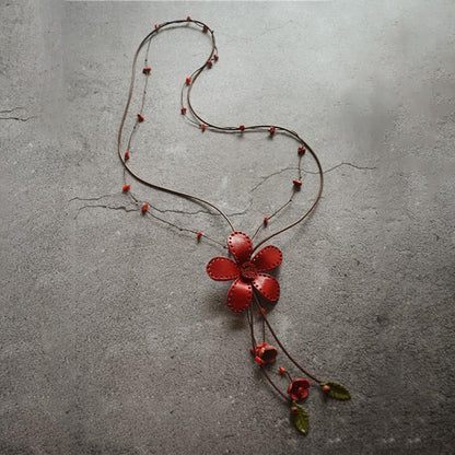Leather Vintage Indie Folk Floral Alloy Necklace