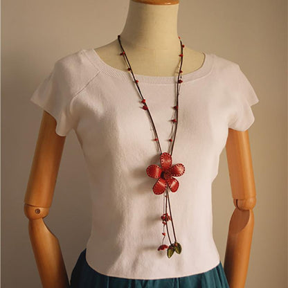 Leather Vintage Indie Folk Floral Alloy Necklace