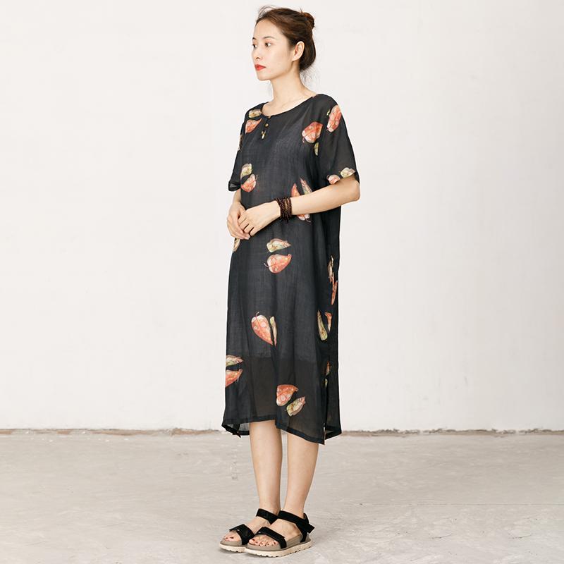 Leaves Printed Soft Split Hem Dress