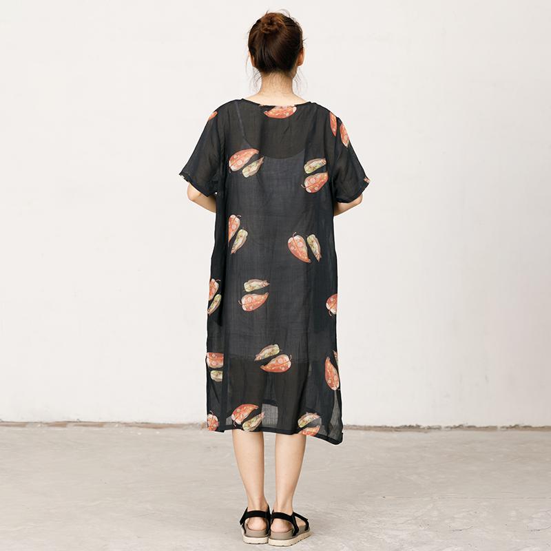 Leaves Printed Soft Split Hem Dress
