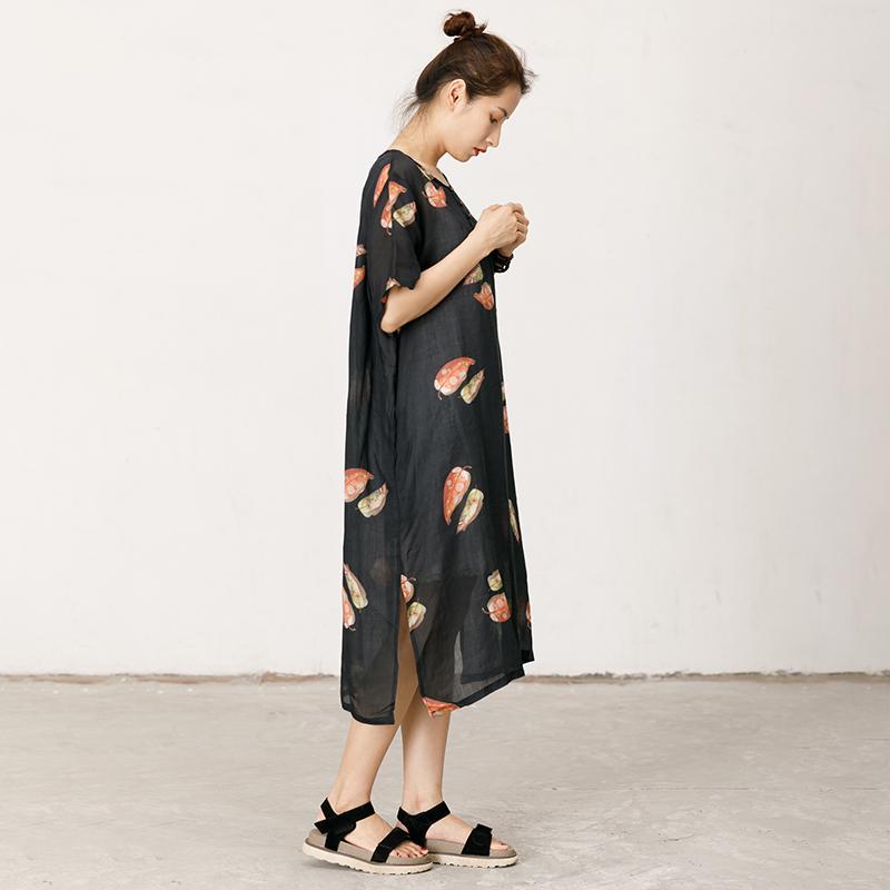 Leaves Printed Soft Split Hem Dress