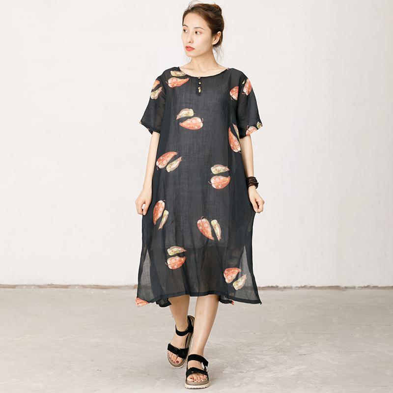 Leaves Printed Soft Split Hem Dress