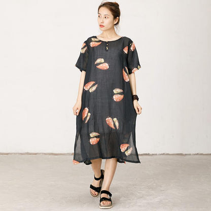Leaves Printed Soft Split Hem Dress