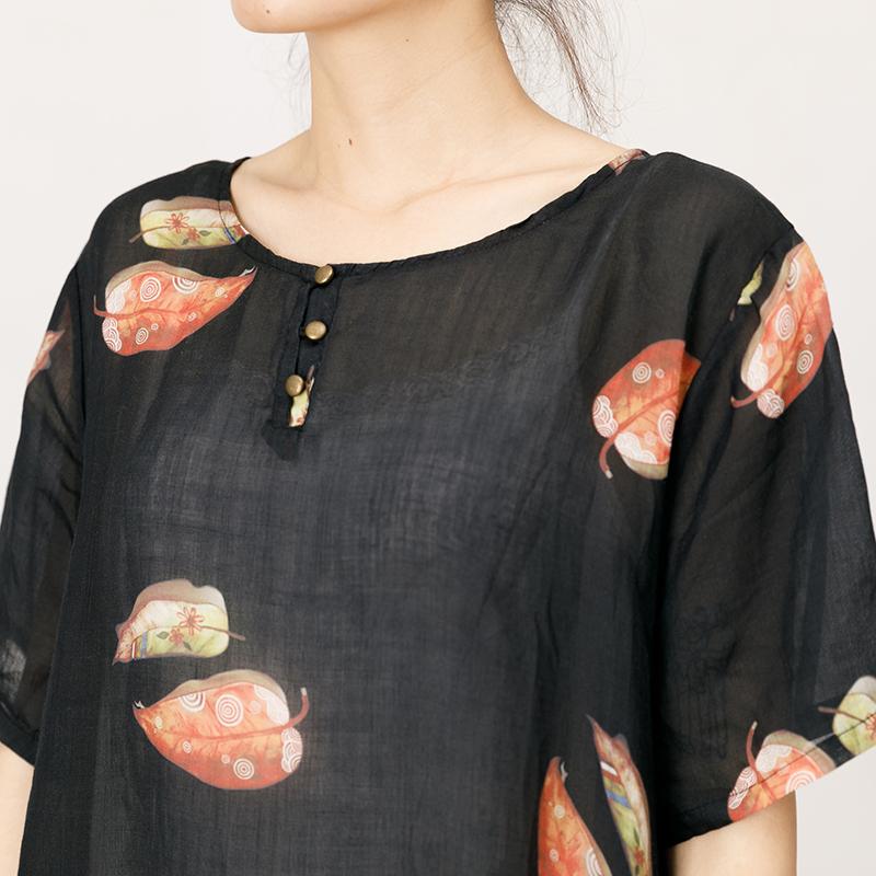 Leaves Printed Soft Split Hem Dress