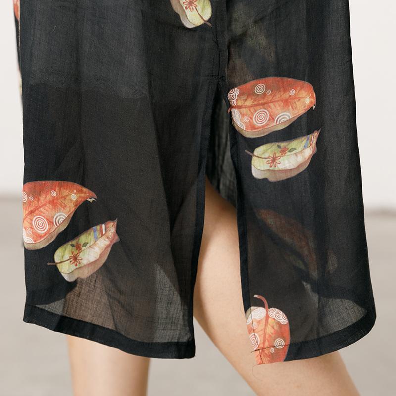 Leaves Printed Soft Split Hem Dress