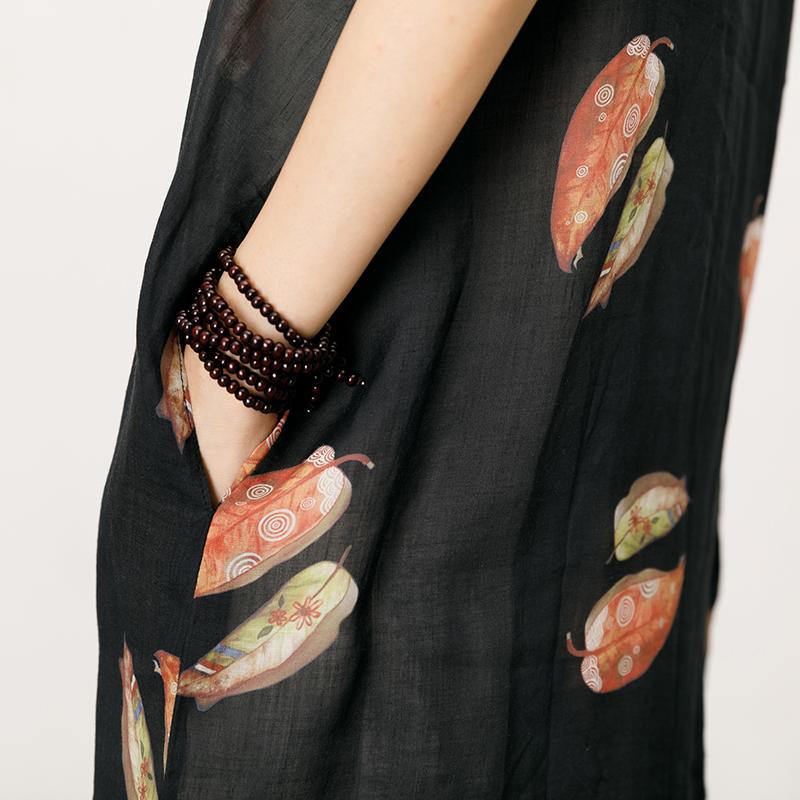 Leaves Printed Soft Split Hem Dress