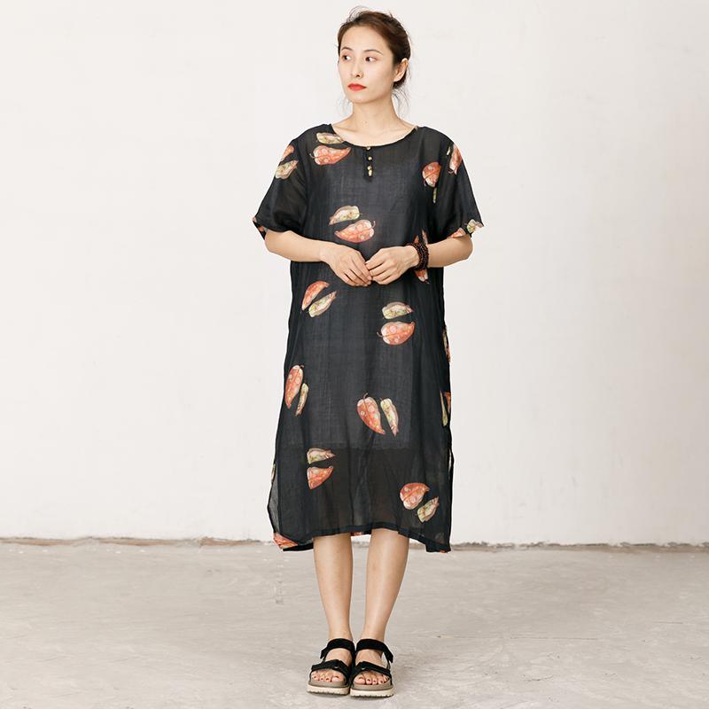 Leaves Printed Soft Split Hem Dress