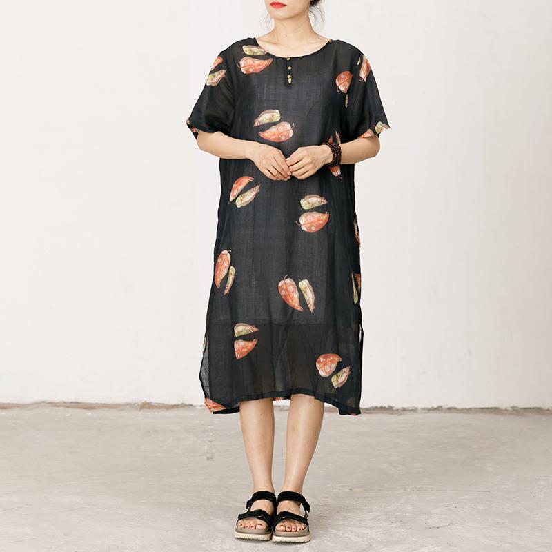 Leaves Printed Soft Split Hem Dress