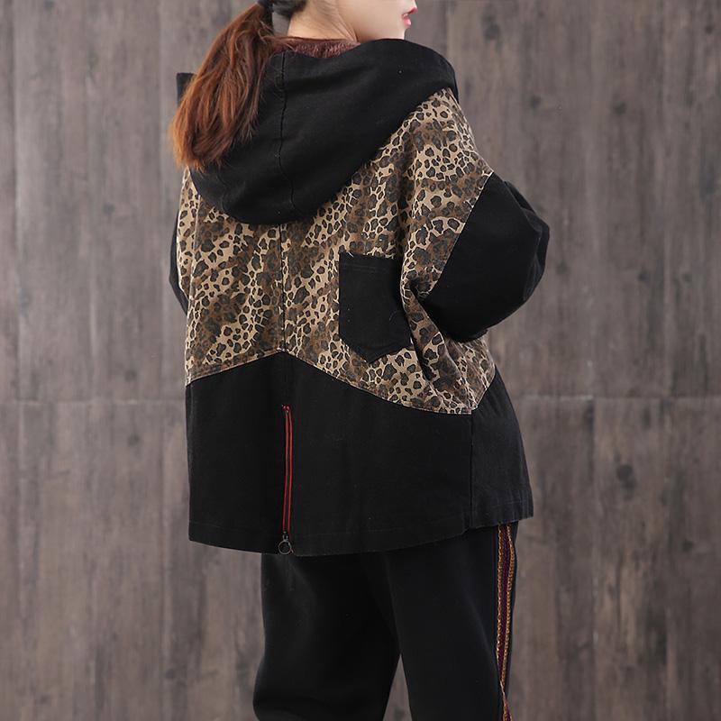 Leopard Print Stitching Casual Winter Coat