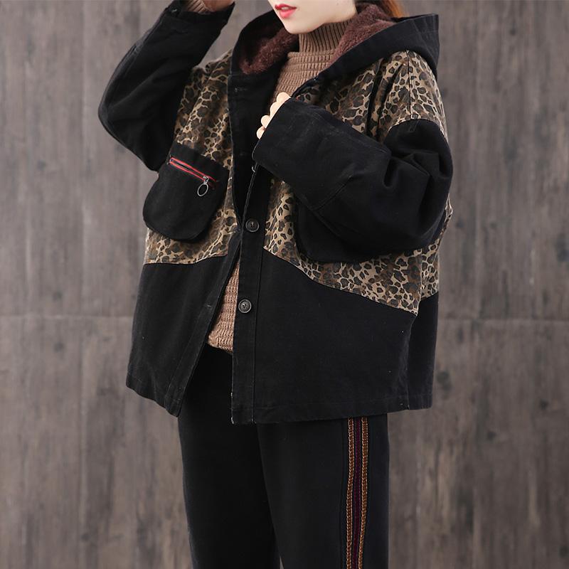 Leopard Print Stitching Casual Winter Coat