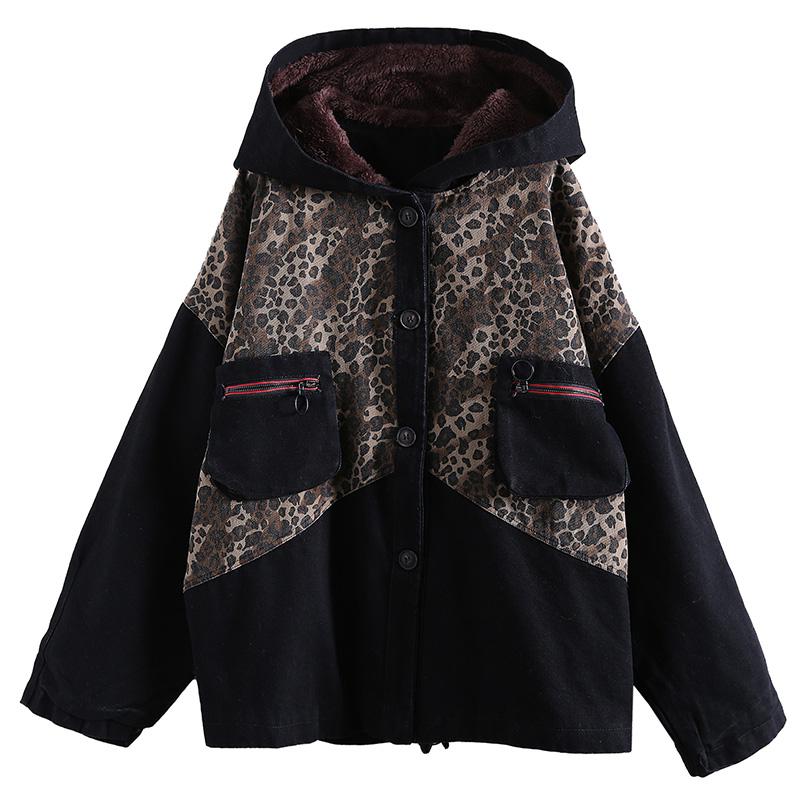 Leopard Print Stitching Casual Winter Coat