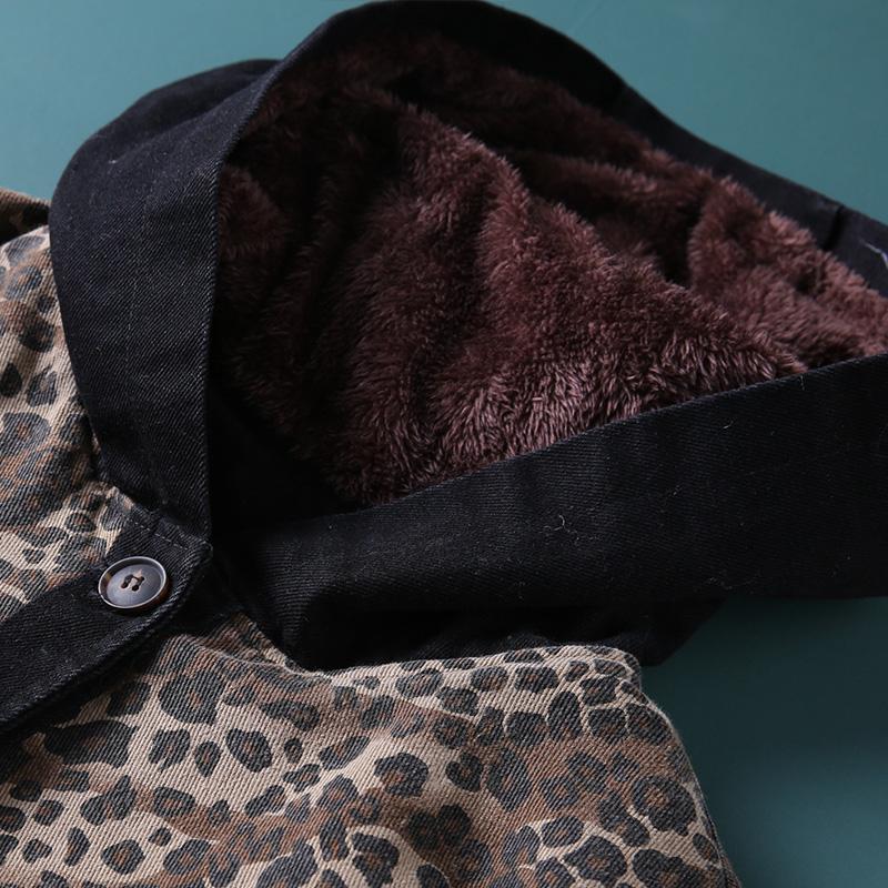 Leopard Print Stitching Casual Winter Coat