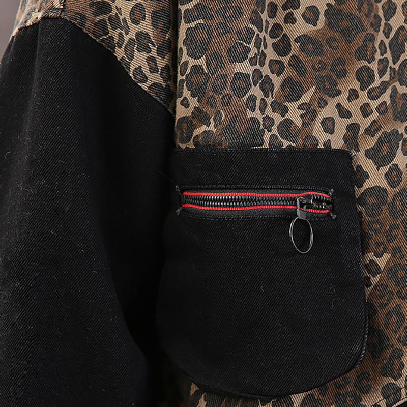 Leopard Print Stitching Casual Winter Coat