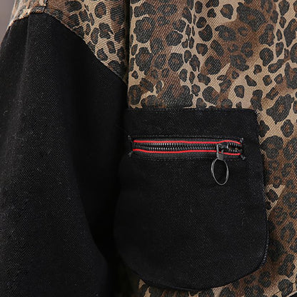 Leopard Print Stitching Casual Winter Coat