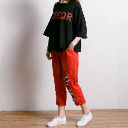 Letter Embroidery And Appliques Casual T-Shirt