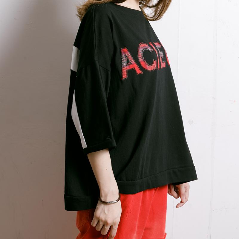 Letter Embroidery And Appliques Casual T-Shirt