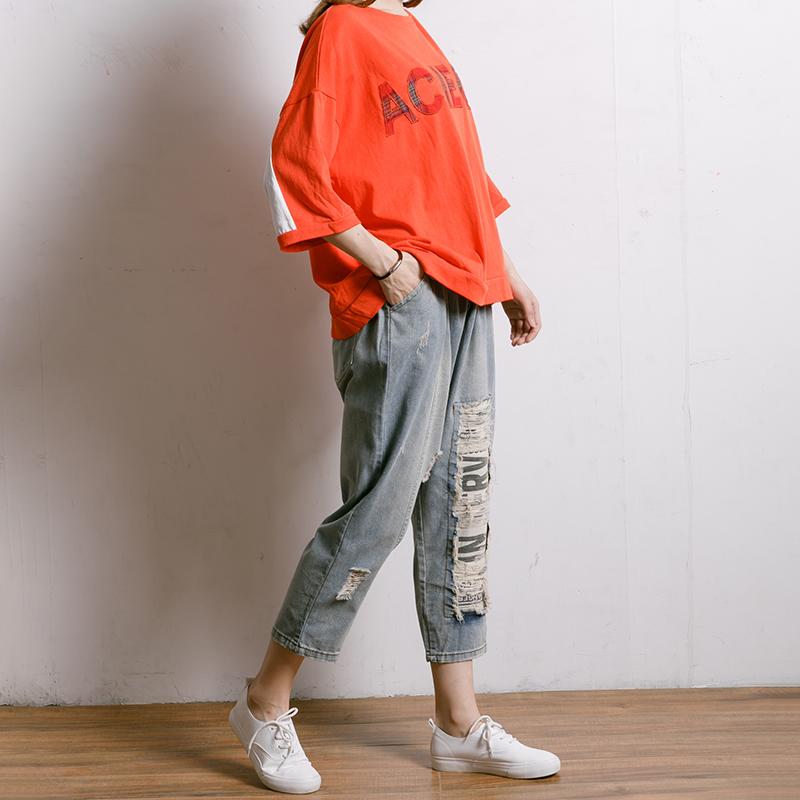 Letter Embroidery And Appliques Casual T-Shirt