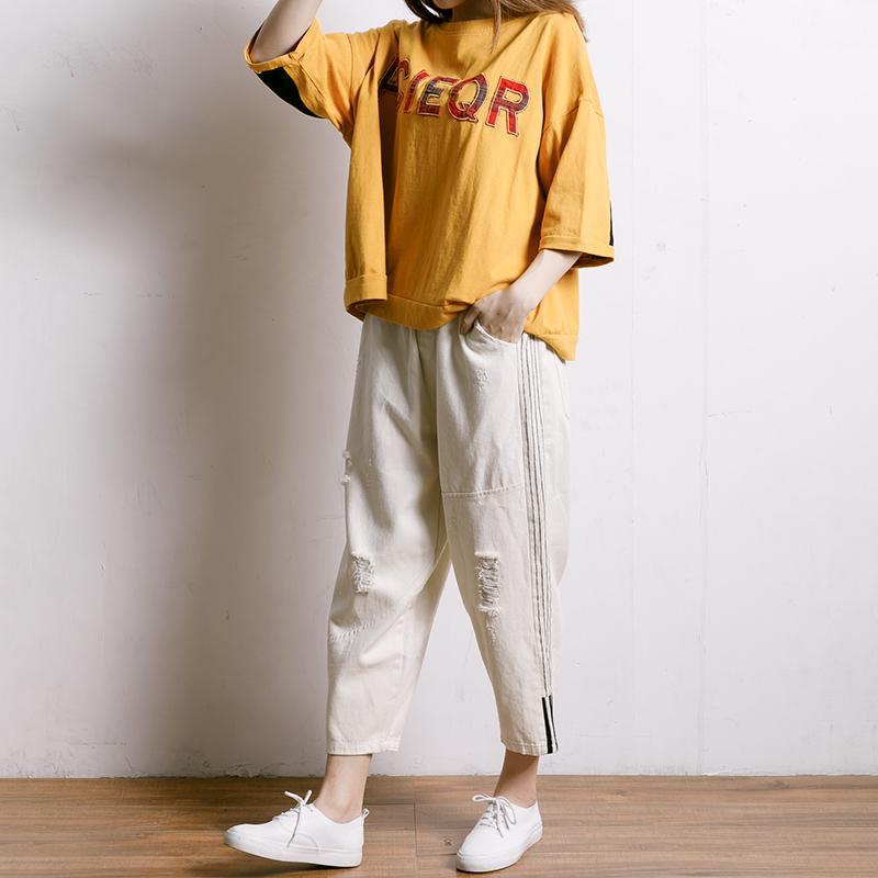 Letter Embroidery And Appliques Casual T-Shirt