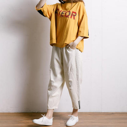 Letter Embroidery And Appliques Casual T-Shirt