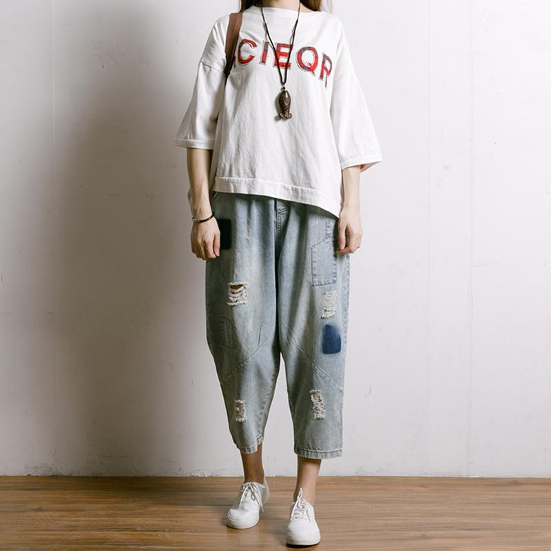 Letter Embroidery And Appliques Casual T-Shirt