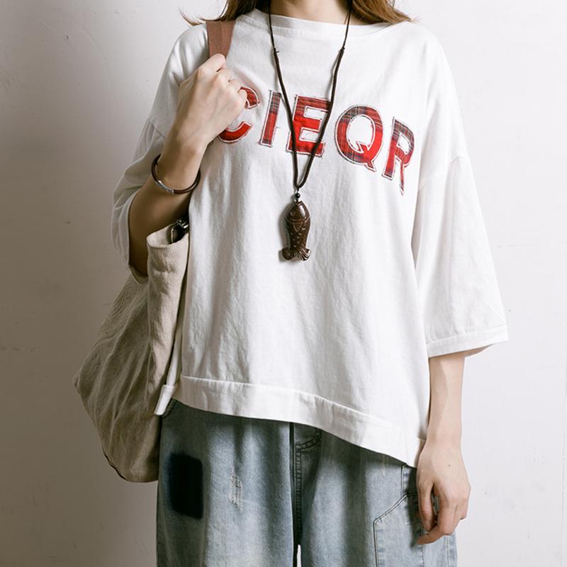 Letter Embroidery And Appliques Casual T-Shirt