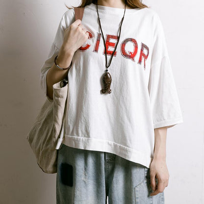 Letter Embroidery And Appliques Casual T-Shirt