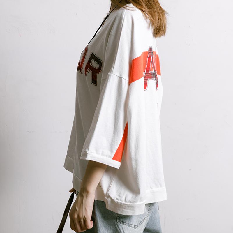Letter Embroidery And Appliques Casual T-Shirt
