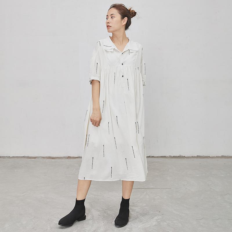 Letter Print Short Sleeve Casual Loose Dress