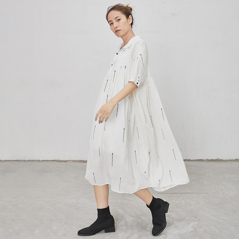 Letter Print Short Sleeve Casual Loose Dress