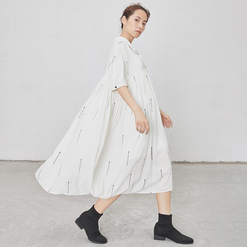 Letter Print Short Sleeve Casual Loose Dress