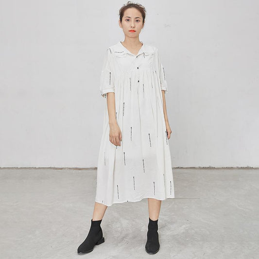 Letter Print Short Sleeve Casual Loose Dress