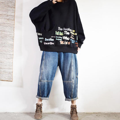 Letter Printed Casual Irregular Pocket Sweatshirt