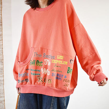Letter Printed Casual Irregular Pocket Sweatshirt