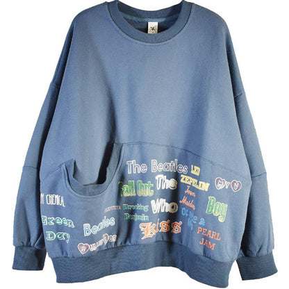 Letter Printed Casual Irregular Pocket Sweatshirt