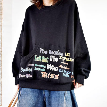 Letter Printed Casual Irregular Pocket Sweatshirt