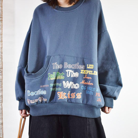 Letter Printed Casual Irregular Pocket Sweatshirt