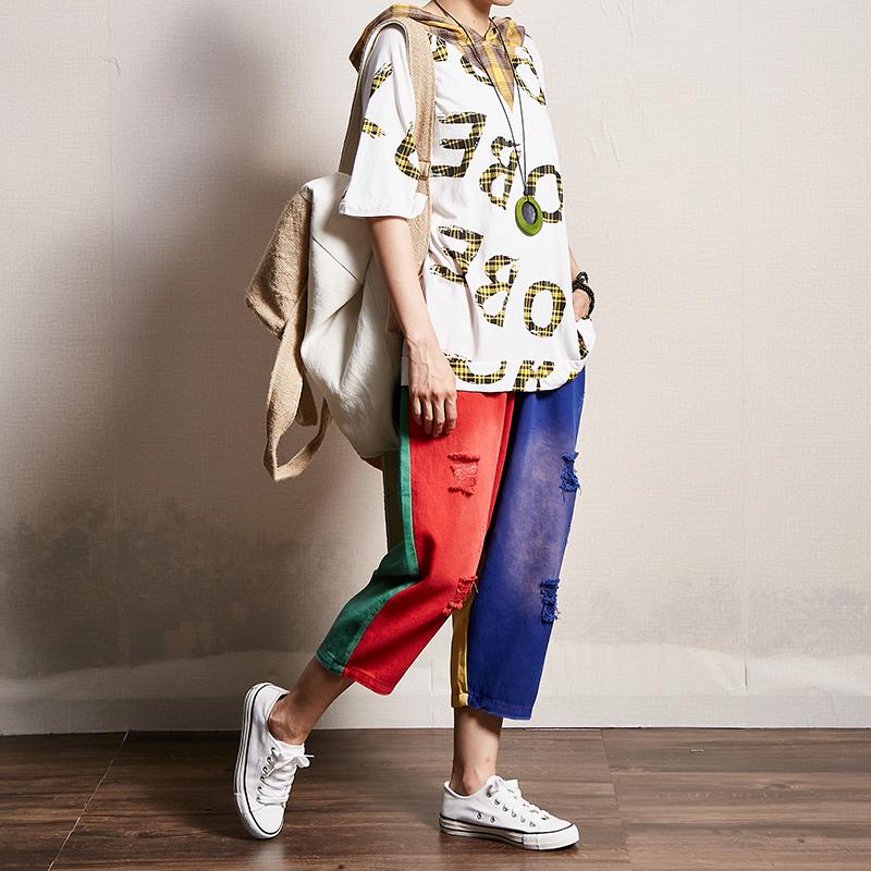 Letter Printed Casual Loose Hooded Blouse