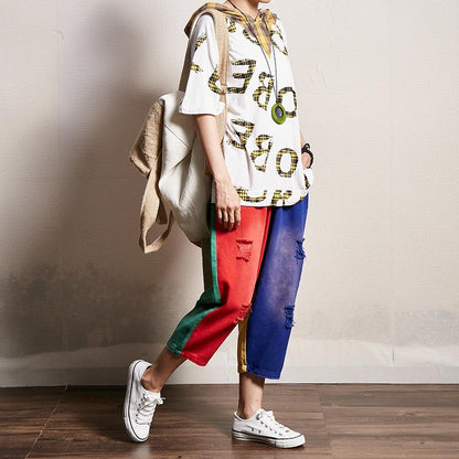 Letter Printed Casual Loose Hooded Blouse