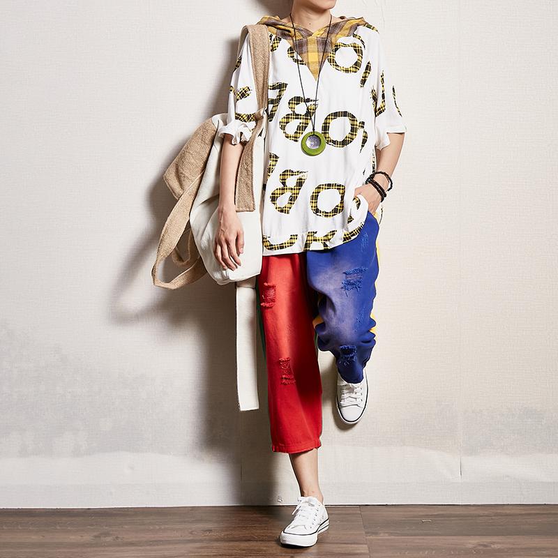 Letter Printed Casual Loose Hooded Blouse