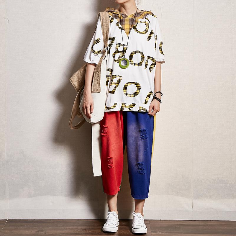 Letter Printed Casual Loose Hooded Blouse