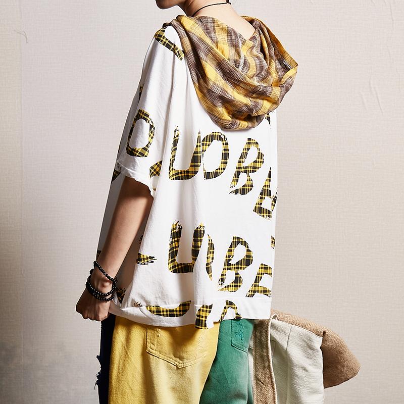 Letter Printed Casual Loose Hooded Blouse