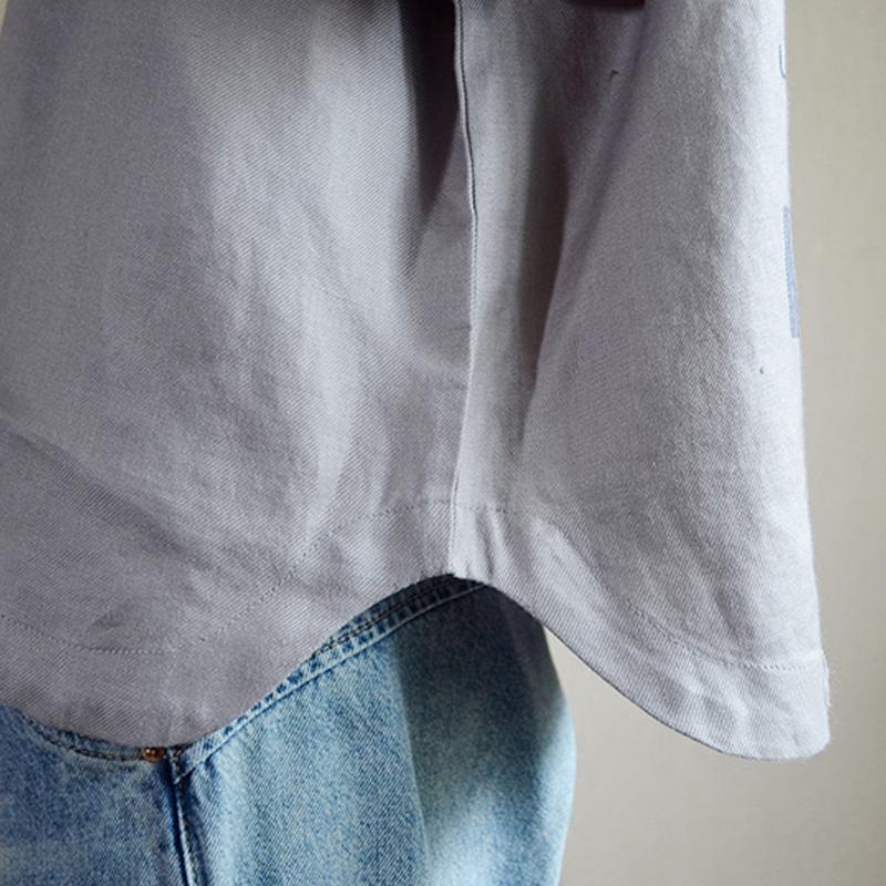 Letter Printed Loose Pullover Linen T-Shirt