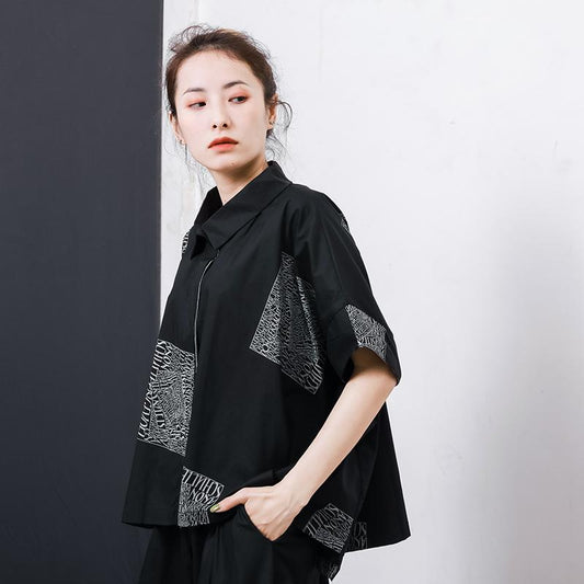 Letter Printed Personality Polo Collar T-Shirt