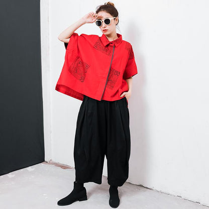 Letter Printed Personality Polo Collar T-Shirt