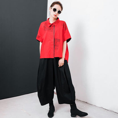 Letter Printed Personality Polo Collar T-Shirt
