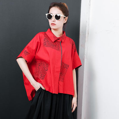 Letter Printed Personality Polo Collar T-Shirt