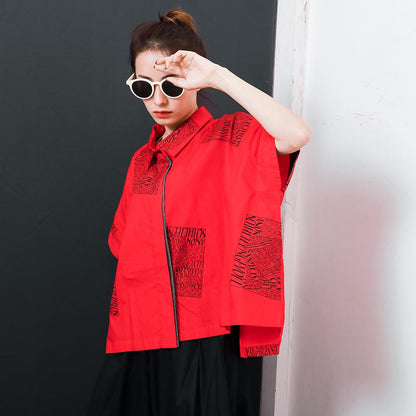 Letter Printed Personality Polo Collar T-Shirt